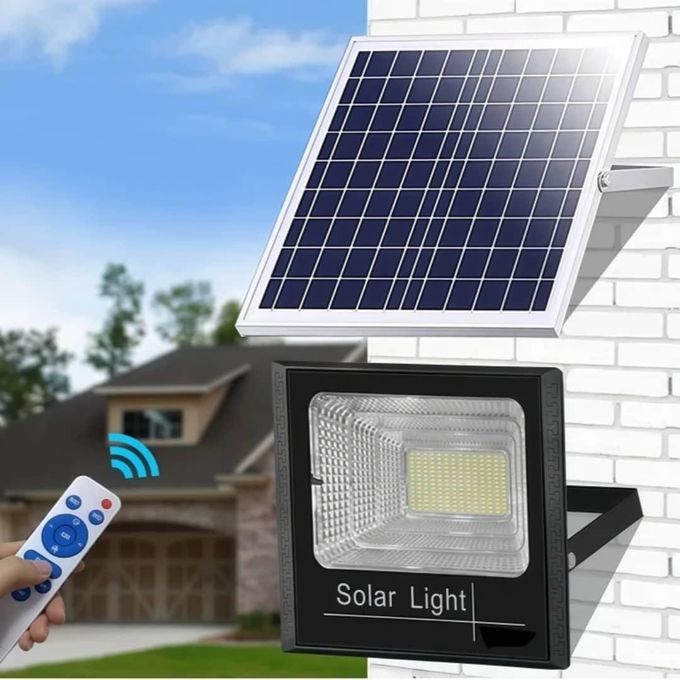 Projecteur Solaire Extérieur 500W + Panneau Photovoltaïque à Haute Conversion, Télécommande, Capteur d'allumage Automatique. Projecteur Solaire IP67 pour Éclairage, Jardin, Garage